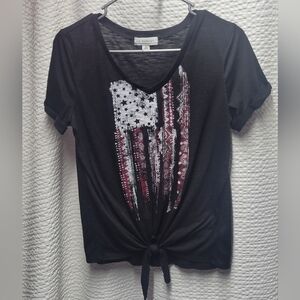 La Threads Black V-Neck Tie-Front Graphic Tee